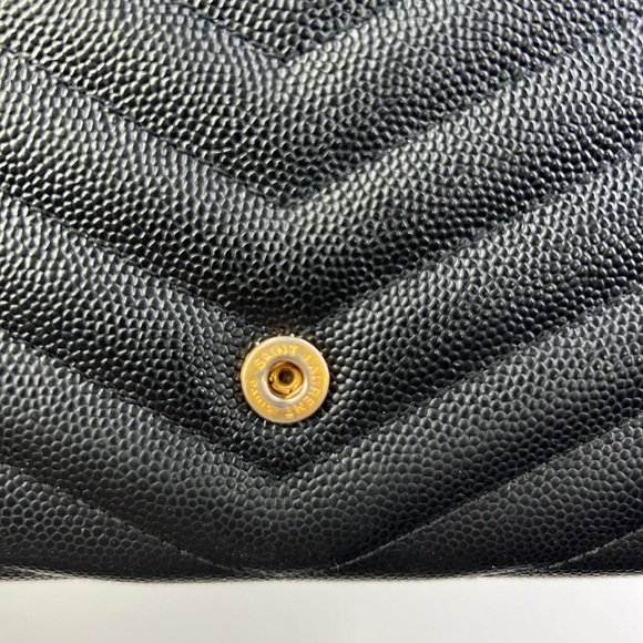 YVES SAINT LAURENT YSL MONOGRAM CHEVRON  BLACK GOLD  CONTINENTAL FLAP WALLET - Picture 7 of 16